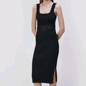 House of Harlow 1960 Black Ribbed Midi Dress